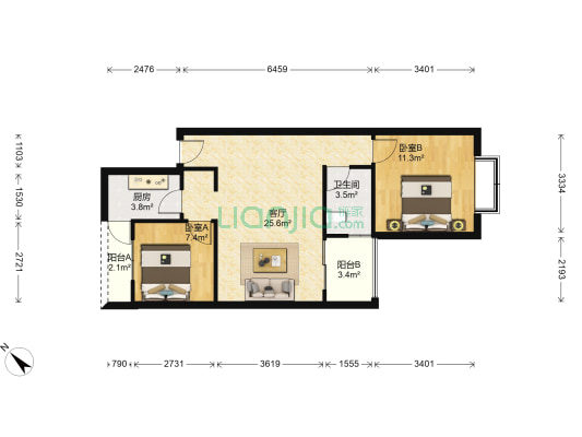 龙湖丽景A区 2室1厅1卫 81平方