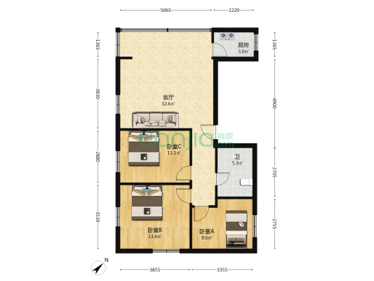 蚬壳岗二巷 3室1厅1卫 92平方