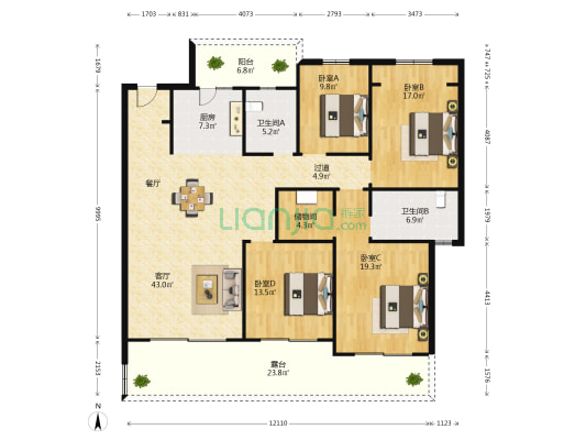 香格里拉一期 4室1厅2卫 163平方