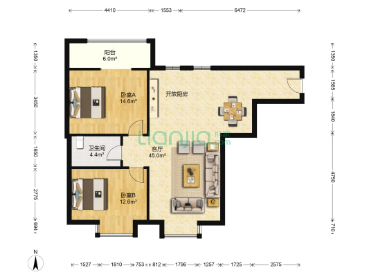 金花新都汇住宅楼 2室1厅1卫 106平方