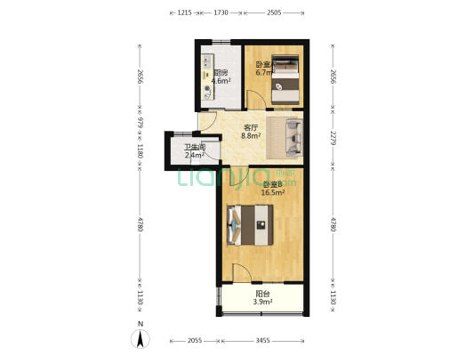 红旗村 2室1厅1卫 51平方