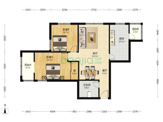 沪贵苑 2室2厅1卫 109平方
