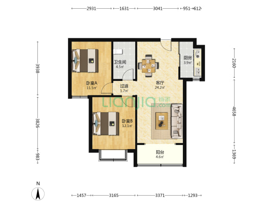 万浩金百合北区 2室1厅1卫 90平方