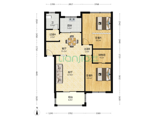 凤凰公寓楼 2室2厅1卫 99平方