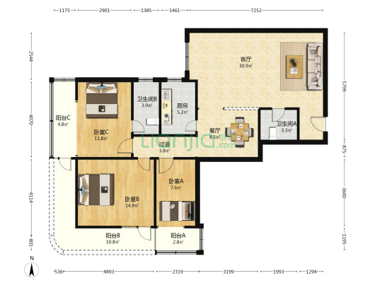 南宝路中行宿舍 3室2厅2卫 112平方