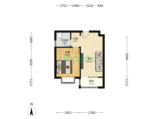 华都名城 1室1厅1卫 58平方