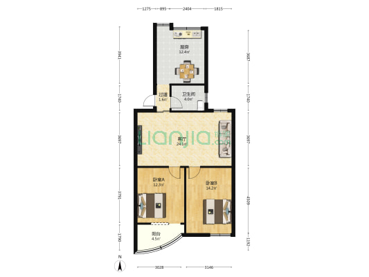 抗建中路38号 2室1厅1卫 87平方