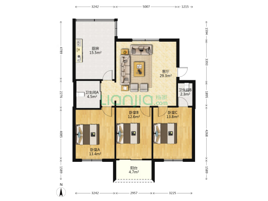 边达大厦 3室1厅2卫 122平方