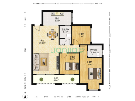 广源大都会二期 3室1厅2卫 97平方