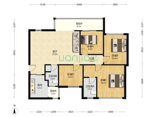 香悦庭 4室1厅2卫 128平方