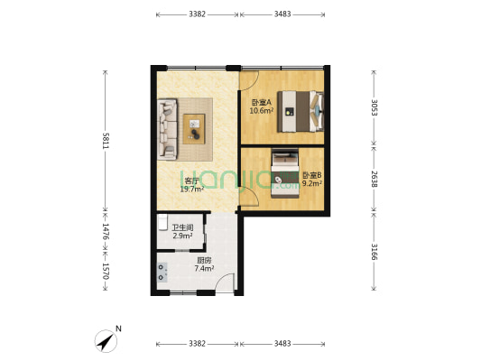 9号公寓 2室1厅1卫 62平方