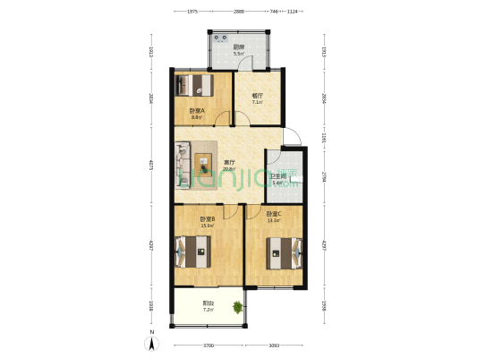 劳动路甲82号院 3室2厅1卫 101平方