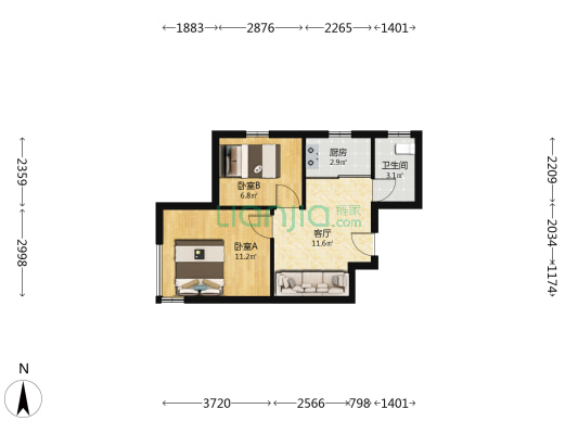 东滩街回迁安置小区 2室1厅1卫 64平方
