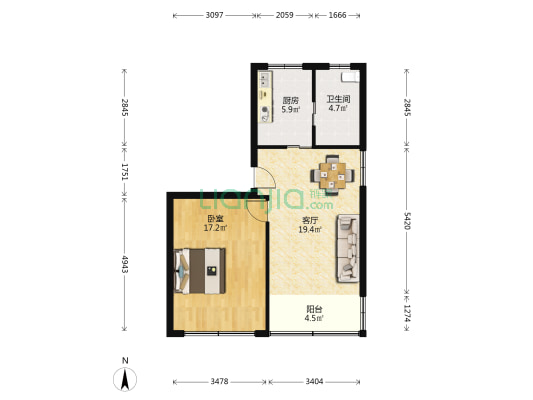 宝山九村 1室1厅1卫 64平方