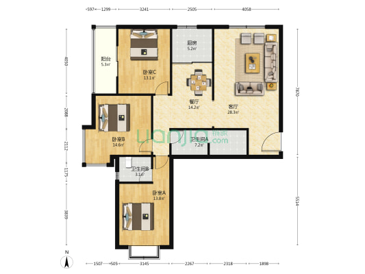 天润雅园 3室2厅2卫 143平方