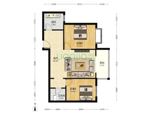 秀川丽苑 2室1厅1卫 95平方