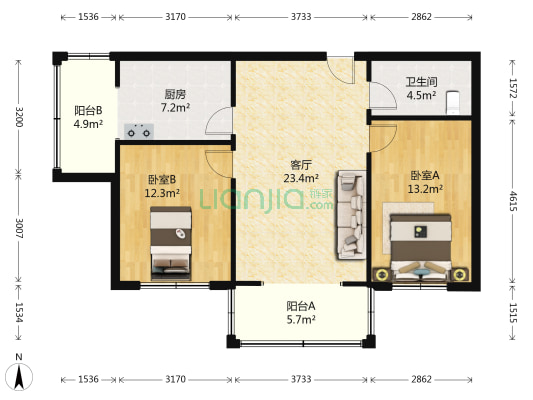 盛隆大厦 2室1厅1卫 92平方