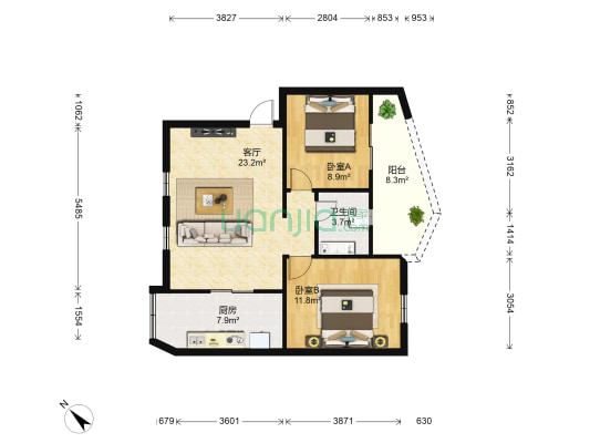 丽景花园 2室1厅1卫 75平方