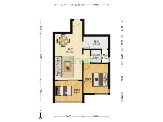 湘水熙园 2室1厅1卫 59平方