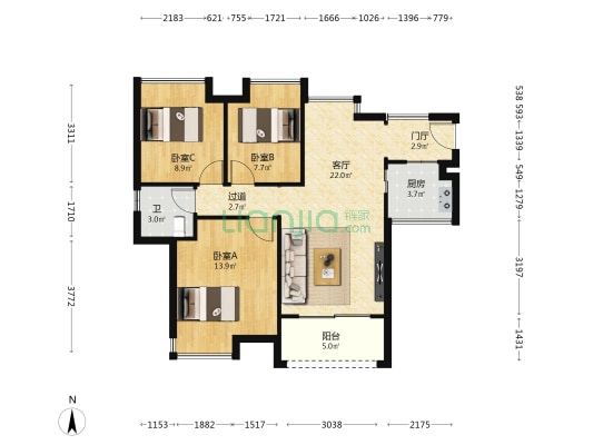 星源华府 3室1厅1卫 87平方