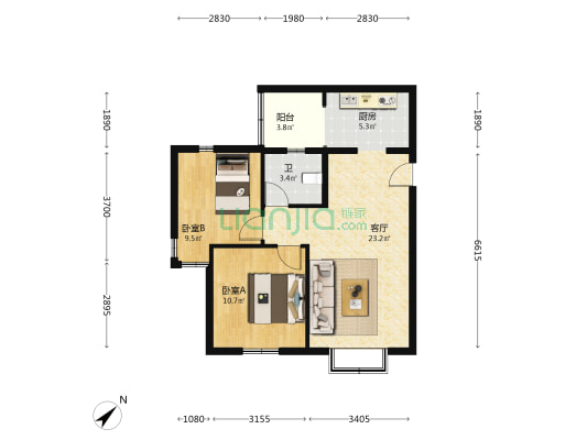 尚阳西区 2室1厅1卫 67平方