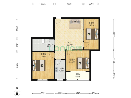省中杏苑 3室1厅1卫 103平方
