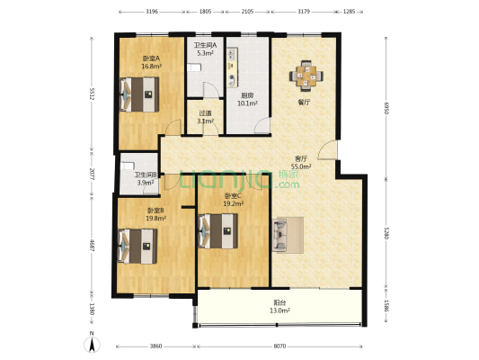 洛城党委家属院 3室1厅2卫 167平方