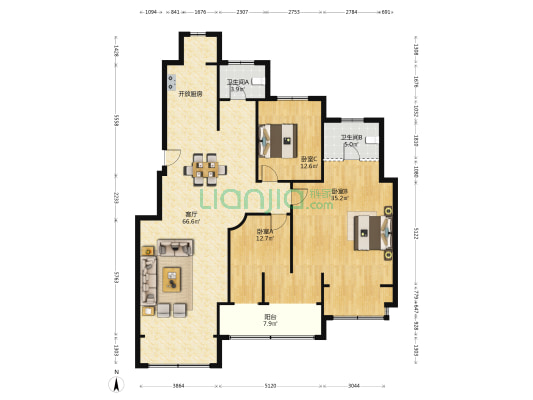 明珠城壹号院 3室1厅2卫 161平方