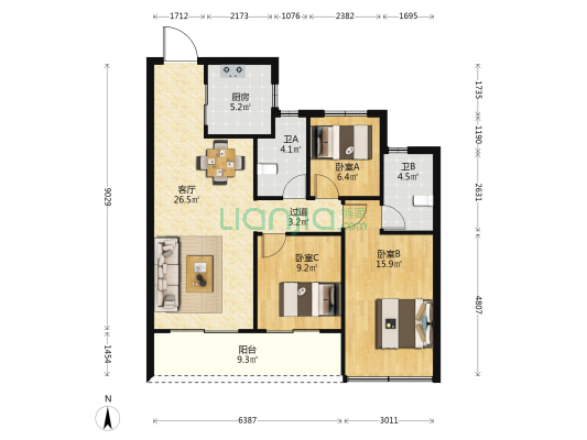 兴耀岚漫之城 3室1厅2卫 107平方