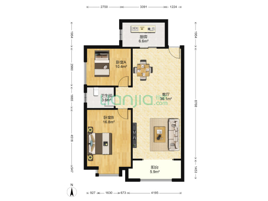 鑫界王府AB区 2室1厅1卫 99平方