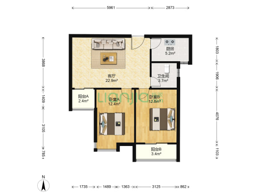琥珀名城美树馆 2室1厅1卫 85平方
