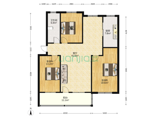 实验幼儿园家属院 3室1厅1卫 126平方
