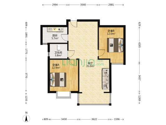 盛邦花园六区 2室1厅1卫 97平方