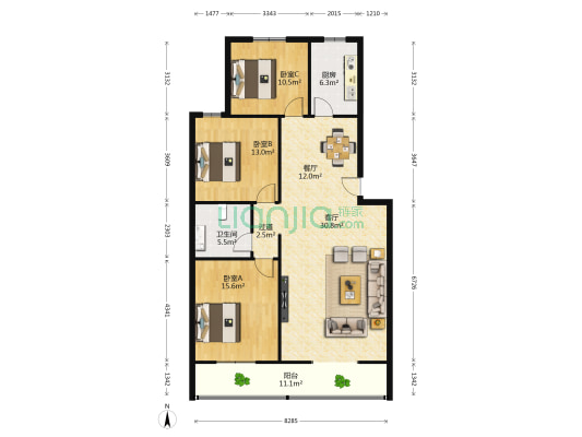 新检察院宿舍 3室2厅1卫 134平方