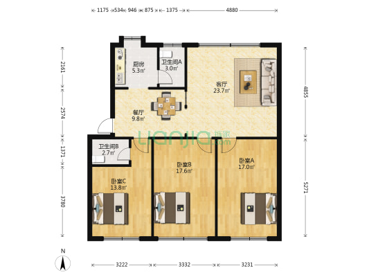 普济巷16号 3室2厅2卫 110平方