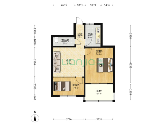 医疗器械厂宿舍 2室1厅1卫 59平方