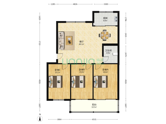 嘉隆小区 3室1厅1卫 138平方