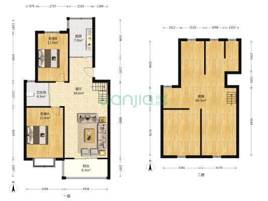 塞纳名邸 2室1厅1卫 92平方