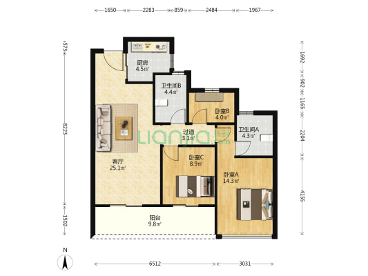 新城江湾雅筑 3室1厅2卫 99平方
