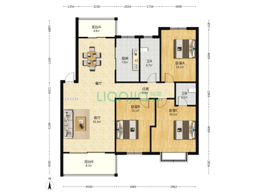 东谷花园 3室1厅2卫 139平方