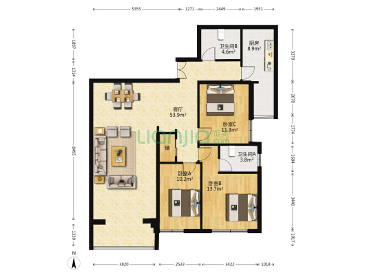 密东广场（西区） 3室1厅2卫 138平方