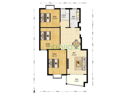林景瑞园 3室1厅1卫 116平方
