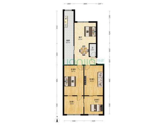 湖南财政经济学院教工宿舍 4室1厅1卫 79平方
