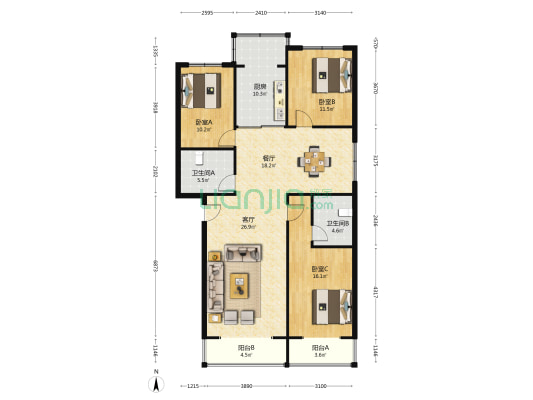 地税局小区(固安) 3室2厅2卫 136平方