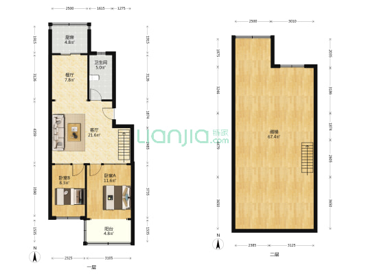 嘉城世纪花园 2室2厅1卫 77平方