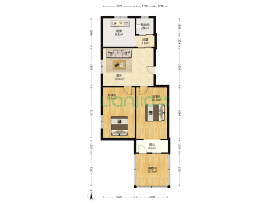 团结路6号 2室1厅1卫 88平方