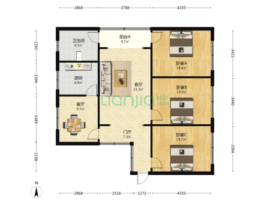 唐安西路北四巷71号 3室2厅1卫 119平方