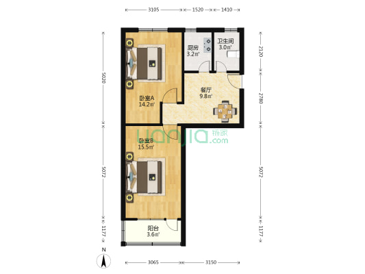 龙漕苑 2室1厅1卫 62平方