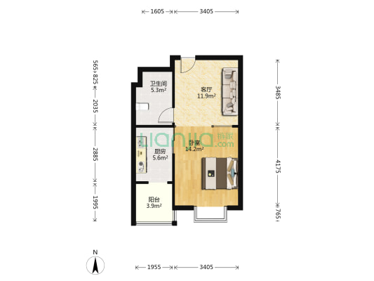 沈铁太原佳园 1室1厅1卫 55平方