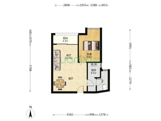 光彩新天地 1室1厅1卫 63平方